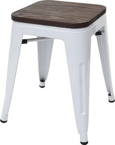 Taboret MCW-A73 z drewnianym siedziskiem,  biały