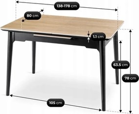 Zestaw Stół Rozkładany SAMER 138-178 cm Dąb/Czarny i 4 Krzesła Tapicerowane PERU Czarne