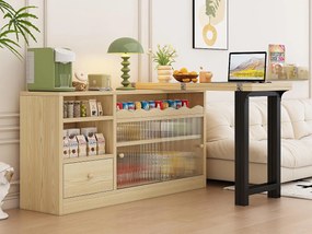 Mebel barowy, bufet z chowaną składanym stołem - duża przestrzeń do przechowywania - naturalny i czarny