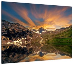 Obraz na szkle - Odbicie w górskim jeziorze (70x50 cm)
