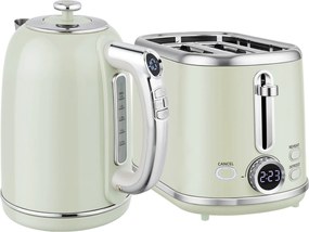 HOMCOM Zestaw czajnik i toster, wyświetlacz LED, 1,7 l, 2200W, retro design, funkcja pamięci, szary