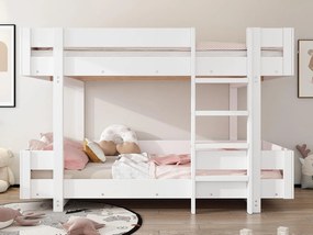 Łóżko piętrowe dla dzieci 90x200 cm - z drabinką i poręczą - prosta konstrukcja - Białe (bez materaca)