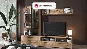 Ścianka RTV DUBLIN z półkami – kolor: dębowy i czarny