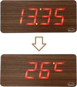 DUŻY ZEGAR Elektroniczny BUDZIK LED Drewniany Cyfrowy Stojący TERMOMETR DAT