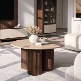 Stolik Kawowy CARTAGENA 80 cm Trawertyn/Orzech Nowoczesny