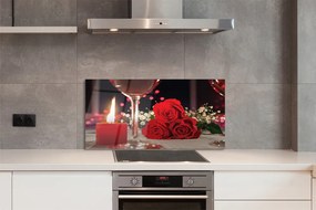Szklany Panel Róże i Kieliszek przy Świecy