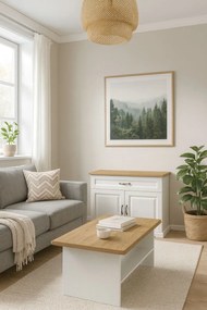 Klasyczna ława z półką biały + dąb harbor R0-L78