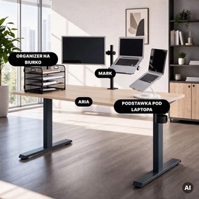 Biurko elektryczne z regulacją wysokości ergonomiczne antracytowe/dąb sonoma,1600x800 mm: ARIA
