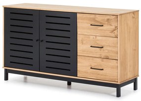 Komoda z drewnianą konstrukcją i czarnymi elementami Marckeric Alessia, szer. 141 cm