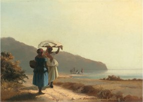 Obraz na szkle - Camille Pissarro, Two Women Chatting by the Sea, St. Thomas, reprodukcje (70x50 cm)