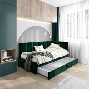 Łóżko młodzieżowe AURA 2 100x200 zielone z tapicerowanym panelem L i szufladą MKPOL