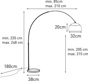 Nowoczesna lampa podłogowa łukowa mosiężna z marmurową podstawą i czarnym kloszem 32,5 cm - XXL