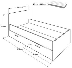 Biało-naturalne łóżko dziecięce ze schowkiem 90x190 cm – Kalune Design