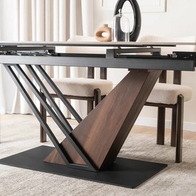 Zestaw Stół Rozkładany Ceramiczny REX 2 180-240 cm Biały Marmur/Orzech i 4 Krzesła Tapicerowane GRENADA Kremowe Nowoczesne