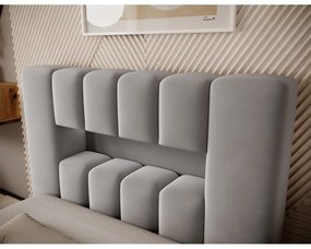Szare tapicerowane łóżko jednoosobowe ze schowkiem ze stelażem 90x200 cm Lamica – ELTAP