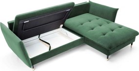 Zielony welurowy narożnik z funkcją spania butelkowa zieleń D6-G55