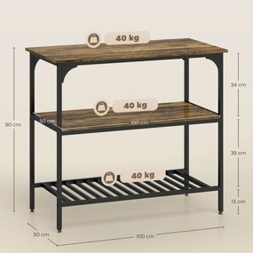 HOMCOM Regał kuchenny, 3-poziomowy regał kuchenny ze stalową ramą, Rustykalny-Brąz+Czarny