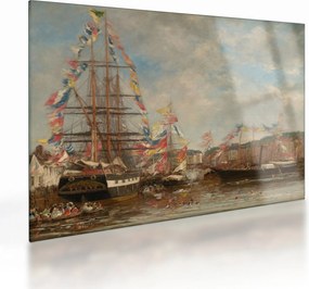 Obraz na szkle - Eugène Boudin, Festival in the Harbor of Honfleur, reprodukcje (70x50 cm)
