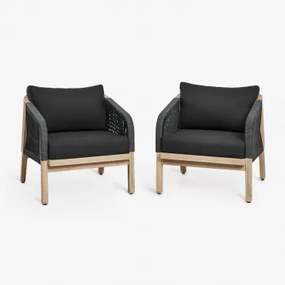 Zestaw 2 Foteli Ogrodowych Z Drewna Akacjowego Dubai Grafitowa Szarość & Rustykalny Brąz Akacjowy - Sklum