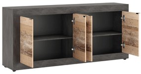 Komoda Czterodrzwiowa BLAGO 180 cm Surowy Dąb/Czarny Loft