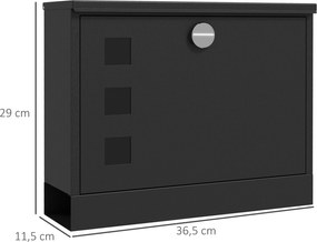 HOMCOM Skrzynka pocztowa z metalu, nowoczesna, zamykana na klucz, 36,5 x 11,5 x 29 cm, Czarny