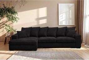 Narożnik z funkcją spania i pojemnikiem, Sofa w kształcie L Gabon L, tkanina Zoom, Czarny, Lewy