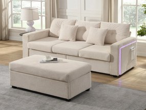 Kombinacja nowoczesnej kanapy 184x84.5x85.5cm - z ruchomym podnóżkiem i oświetleniem LED - z bocznymi kieszeniami - dowolna konfiguracja - ​​Beżowy​