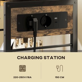 HOMCOM Mobilna podstawka pod drukarkę z gniazdkami portami USB i USB-C do 40 kg rustykalny brąz | Aosom PL