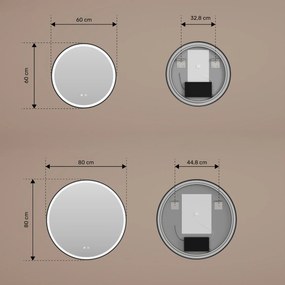 Okrągłe lustro z podświetleniem LED w czarnej aluminiowej ramie
