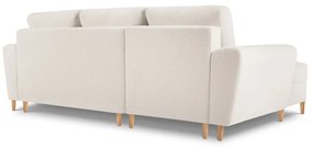 Beżowy rozkładany/ze schowkiem narożnik z materiału bouclé (lewostronny/z szezlongiem) Kyoto – Cosmopolitan Design
