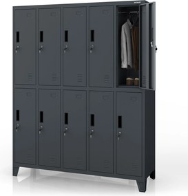 Szafa socjalna ubraniowa 10-drzwiowa antracytowa, 1360x1720x450 mm: BARTEK
