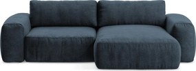 Ciemnoniebieski rozkładany narożnik z tkaniny szenilowej (prawostronny/z szezlongiem) Kuki – Makamii