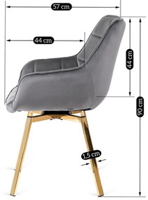 Zestaw Stół Okrągły Szklany SALLO 100 cm ze Złotymi Nogami i 4 Krzesła Tapicerowane Obrotowe do Salonu MIA Szare Welurowe