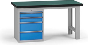 Stół warsztatowy G8, 1500 x 750 x 800 mm, 1x kontener, 4x szuflada, niebieski