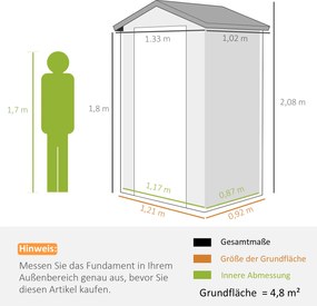 Outsunny schowek, 1,1 m², domek ogrodowy z dwuspadowym dachem, 133 x 102 x 180/208 cm