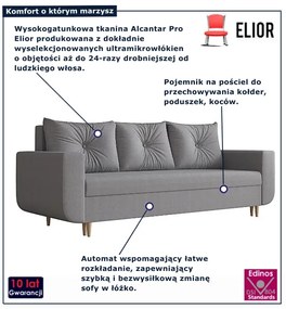 Szara rozkładana sofa z pojemnikiem na pościel P8-T06