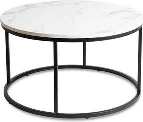 Stolik Kawowy CONNY MAX 80 cm Biały Marmur/Czarny Glamour