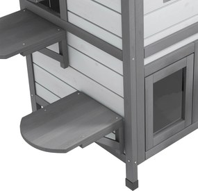 PawHut Dom dla Kota Budka 2 Piętra Wodoodporny Biały Szary Praktyczny 78x55x91cm | Aosom PL