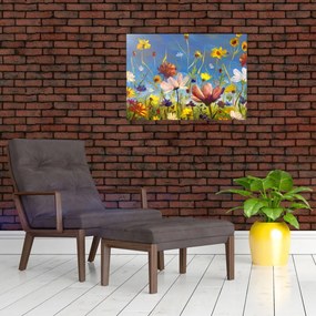 Malowany obraz kwitnącej łąki (70x50 cm)