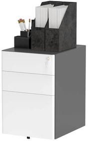 Vinsetto Szafka na dokumenty, kontener na kółkach, 3 szuflady i miejsce na segregatory, zamek, stalowa obudowa, 39x48x59 cm, Biały+Szary