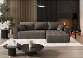 Narożnik z funkcją spania MILO Monolith 15 brązowy prawy sofa w kształcie L z pojemnikiem na pościel sofa do salonu, sofa rozkładana, sofa z pojemnikiem