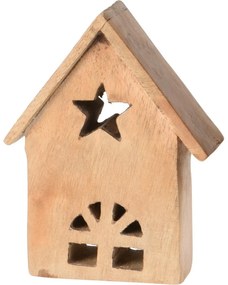 Drewniany domek dekoracyjny Gwiazda, 9,5 x 11 x 9,5 cm
