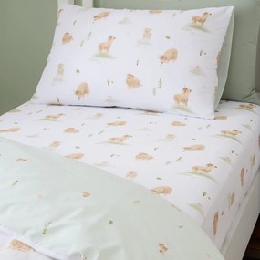Białe bawełniane prześcieradło dziecięce dwuosobowe z gumką 135x190 cm Mini Moo Cow – Bianca