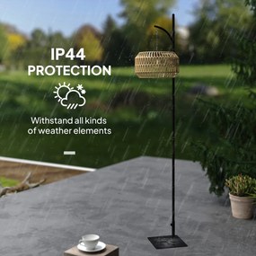 Outsunny Lampa Solarna Rattan na Stojaku z Automatycznym Czujnikiem Światła w Stylu Boho IP44 Czarny+Żółty