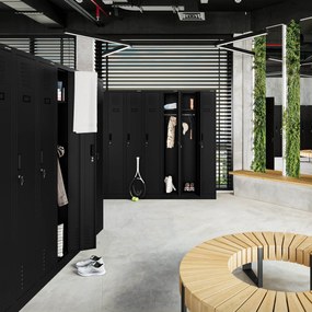 Szafka pracownicza metalowa czterokomorowa czarna: KACPER II, 600 x 1800 x 500 mm