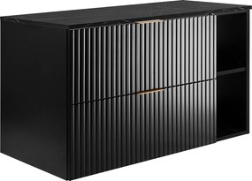 Wandhängender Badezimmerschrank, schwarz / schwarze Marmorarbeitsplatte (MDF), 100 x 57 x 46 cm