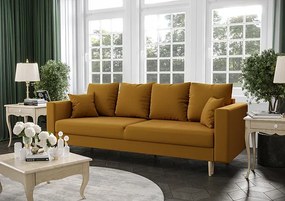 Musztardowa welurowa sofa rozkładana Ramoni