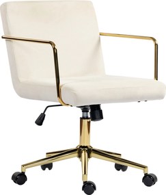 HOMCOM Obrotowy fotel biurowy ze złotymi akcentami, krzesło komputerowe z metalową podstawą, tkanina o wyglądzie aksamitu, kremowo-biały