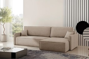 Narożnik z funkcją spania i pojemnikiem w kształcie L Carlos, tkanina Poso, Ciemnobeżowy, Prawy