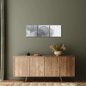 Obraz kwiatów w odcieniach szarości (z zegarem) (90x30 cm)